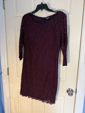 Dana Buchman Plum Lace 3/4 Sleeve Sheath Dress